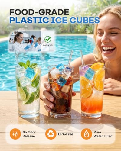 360 Pack Reusable Ice Cubes for Drinks, Frozen BPA Free Refreezable Plastic Ice Cubes Without Diluting, Colorful Ice Packs with Big Storage Bag for Lunch Box, Coolers, Whiskey, Bars, Ice Bath, Camping
