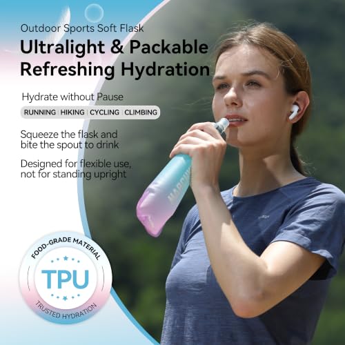 MARCHWAY Soft Flask Collapsible Water Bottle with Wide Mouth, 300ml/500ml - color: Blue Purple, size: 500 ml/17 oz