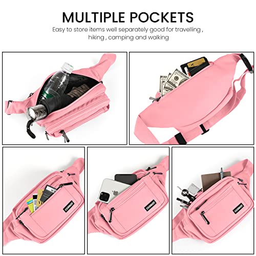 CXWMZY Fanny Packs For Women & Men Waist Pack Hip Bum Bag with Multi-Pockets Large Capacity Waterproof Casual Bum Bag for Disney Traveling Casual Cycling Running Hiking (Pink) - color: Pink