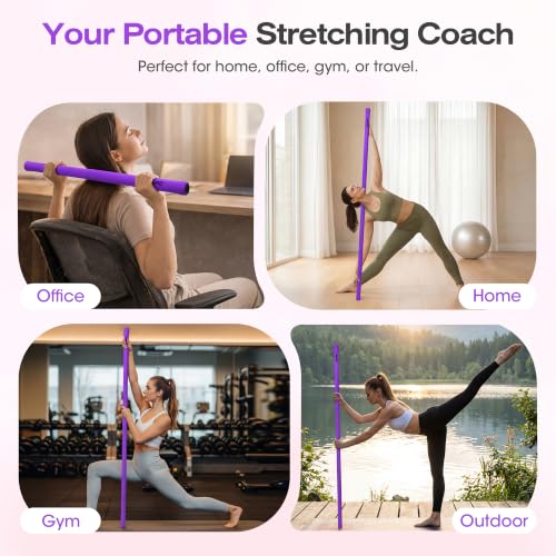 Yoga Stick, Mobility Stick for Stretching, Adjustable Exercise Stick - color: Purple