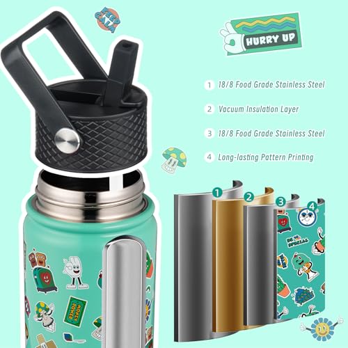 BJPKPK Insulated Water Bottle, 15oz Stainless Steel with Straw Lid - color: Spring Party-Green, style: 15oz