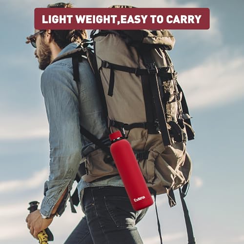 Exllena Slim Insulated Water Bottles for Travel 32oz with Clip, Double Wall Vacuum Stainless Steel Water Bottle Keeps Drinks Cold 24 Hrs/Hot 12 Hrs, 100% Leakproof, BPA Free（Red） - color: Red, size: 1 L