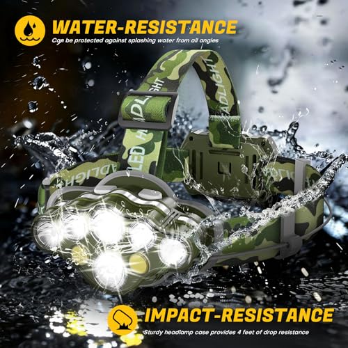 MIOISY 8 Led Headlamp Rechargeable, Super Bright Headlight Flashlight Green - color: Camouflage green