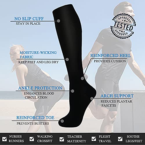 FuelMeFoot 3 Pack Copper Compression Socks - Compression Socks Women & Men Circulation - Best for Medical,Running,Athletic - color: 001 Black-classic, size: Large-X-Large