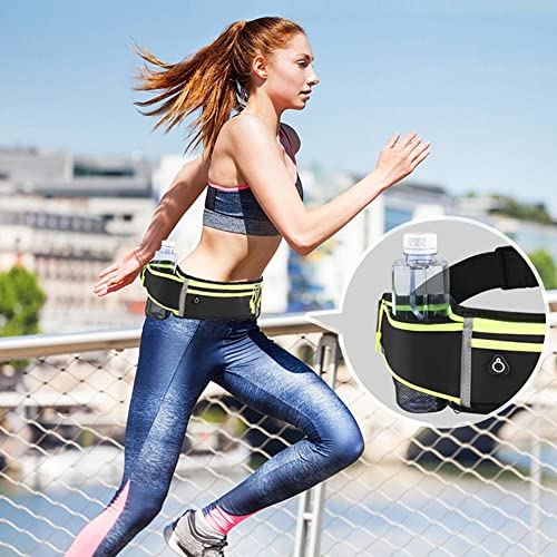 Running Belt, Hydration Waist Pack with Water Bottle Holder and Headphone Port for Men Women Waist Pouch Fanny Bag Reflective (Black)