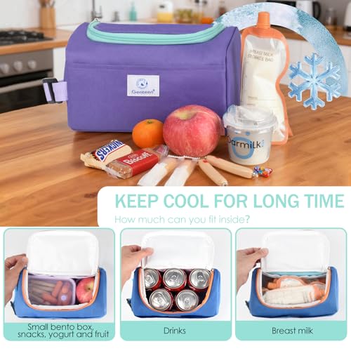 Genteen Small Cooler Bag with Ice Pack,Insulated Lunch & Snack Tote - color: Purple