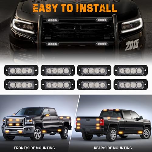 XRIDONSEN 8PCS Sync Grill Strobe Lights 32 LED Amber Lights for Trucks - color: Amber