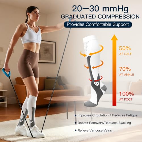 4 Pairs Compression Socks for Men Women 20-30 mmHg Knee High Support Socks - size: Large-X-Large