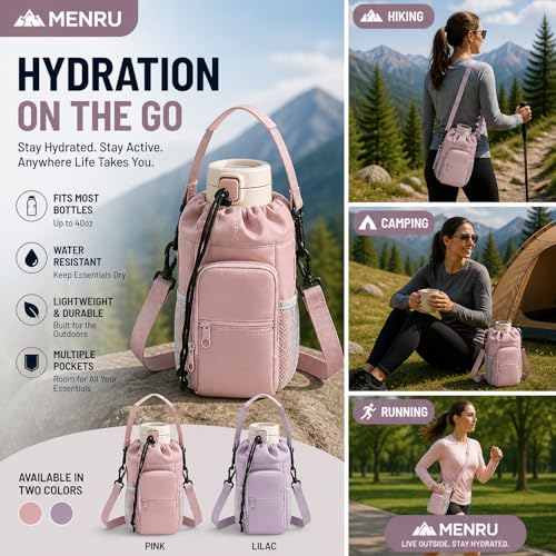 2 Pack Water Bottle Holder Bag with Strap for 30-40 Oz Bottles - color: purple and pink