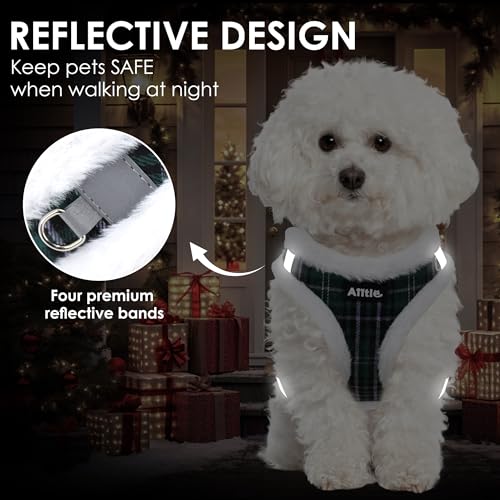 AIITLE Christmas Step-in Plush Medium Dog Harness and Leash Set, Green L - color: Green, size: L
