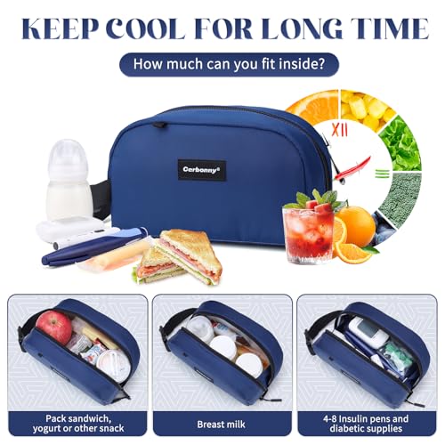Cerbonny Small Cooler Bag,Freezable Lunch Bag,Built-in ice pack - color: Blue-Navy Blue
