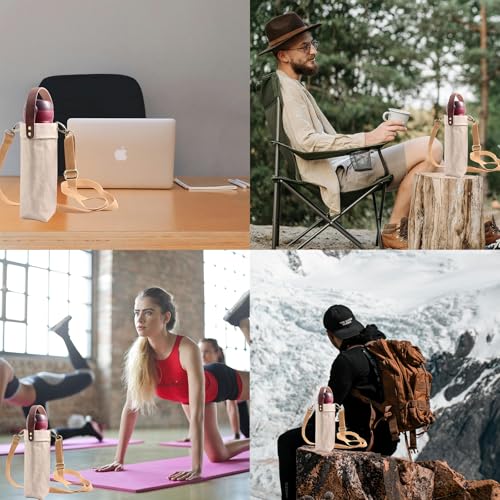 Water Bottle Carrier with Strap,Washed kraft Paper Water Cup Sleeve for 17/20oz Insulated Water Bottle,for Walking Hiking Camping Gym - color: Grey-11.8inches high
