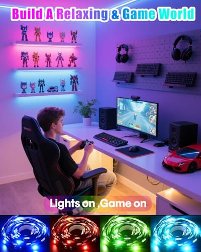LED Strip Lights 6 Pcs 1.64FT RGB Small LED Light Strips Kit Dimmable RGB 5050 Color Changing Tape Lights TV Backlight Display Case Lights Shelves Lighting with APP & RF Remote & Power Supply - color: 6 x 16.4FT(9.84FT)