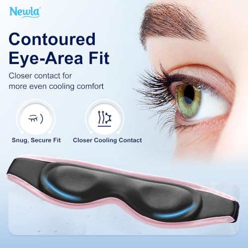 Contoured Cooling Gel Eye Mask: Snug Fit Cold Compress for Puffiness, Pink - color: Pink