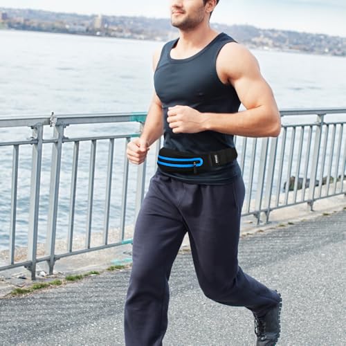 Running Belt Fanny Pack, Running Waist Pack for Women & Men USA Patented Hands-Free Reflective Runner Pouch Belt Fitness Workout Bag No-Bounce Adjustable Sport Travel Fanny Pack Cell - color: Blue