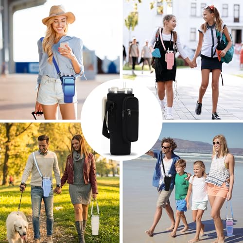 GOEWY Water Bottle Carrier Bag for Stanley Cup 40/30oz with Phone Pockets - color: Black, size: 30oz