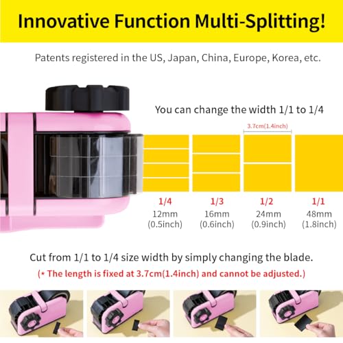 [TENDO°] TENDO Multi-Section Tape Dispenser, Custom Width Tape Cutter with 4 Cutting Sections, Built-in Safety Blade, Ergonomic Grip for Packing and Office Use, ZO-508(Pink) - color: Pink