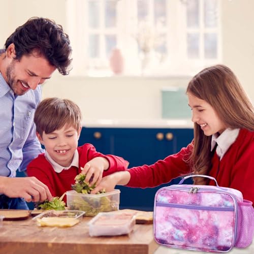 RHCPFOVR Kids Lunch Bag - Insulated Lunch Box for Boys Girls,Washable Lunch Bag and Reusable Toddler Leak-proof Lunchbox for School and Daycare - color: Purple Galaxy