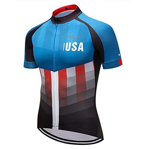 Men's USA Cycling Jersey Short Sleeve Biking Shirts Breathable with Pockets - color: Cycling, size: Large
