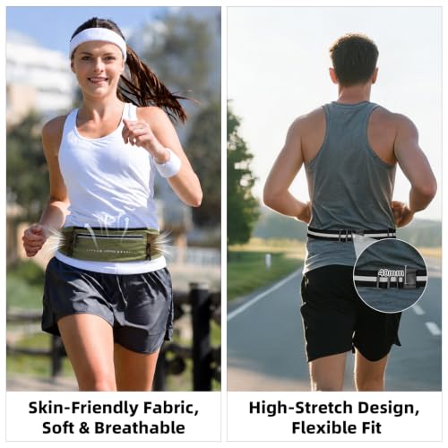 Lightweight Running Belt, Water-Resistant Waist Pack for Women & Men, 4-Zone Organization Fits Up to 7" Phone, Reflective Strips Design for Marathon Training, Jogging, Hiking, Commuting - color: Green