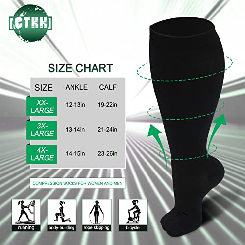 CTHH Wide Calf Compression Socks for Women Men Plus Size Knee High Stocking - color: Nude/Black, size: XX-Large