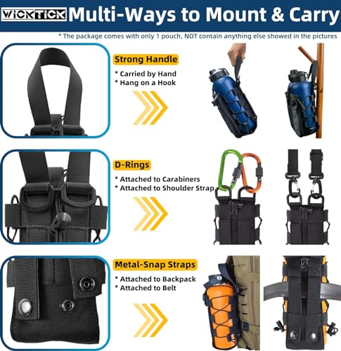 Molle Water Bottle Holder Pouches 16 24 32 40 64 oz Adjustable Capacity - color: Black, style: Enhanced