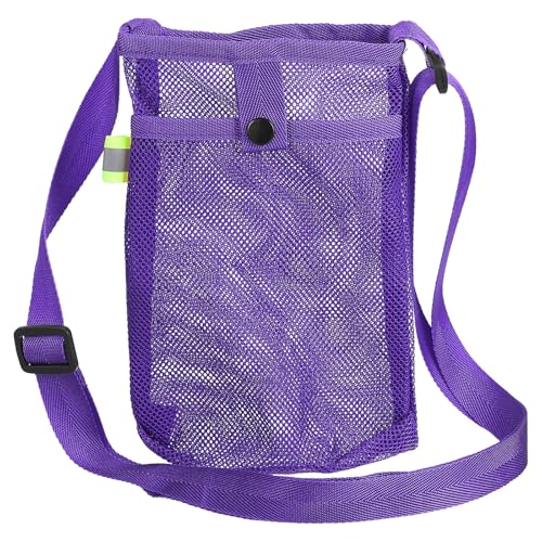 Uxcell Water Bottle Holder With Adjustable Shoulder Strap, Carrier Bag, Mesh Crossbody Carrier With Pocket for Sports, Hiking, Walking, Travel - color: Purple