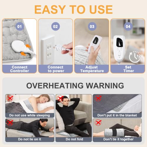 Heating Pad,Electric Heating Pad,Heating Pad for Back,Light Gray,24x12Inch - color: Silvergray, size: 24x12 Inch
