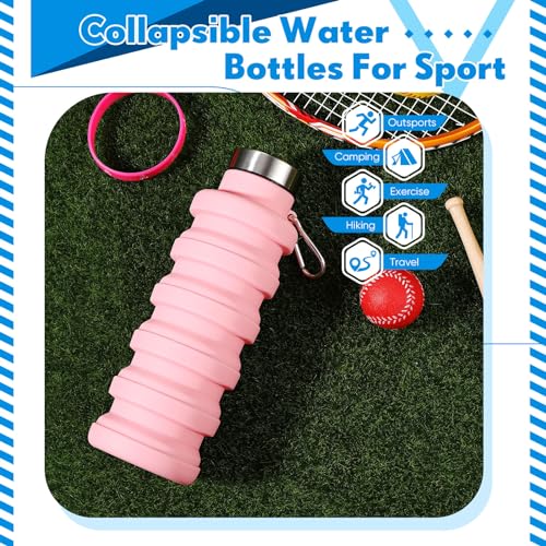 Baderke Collapsible Water Bottle 17oz Silicone with Buckle, Pink - color: Pink