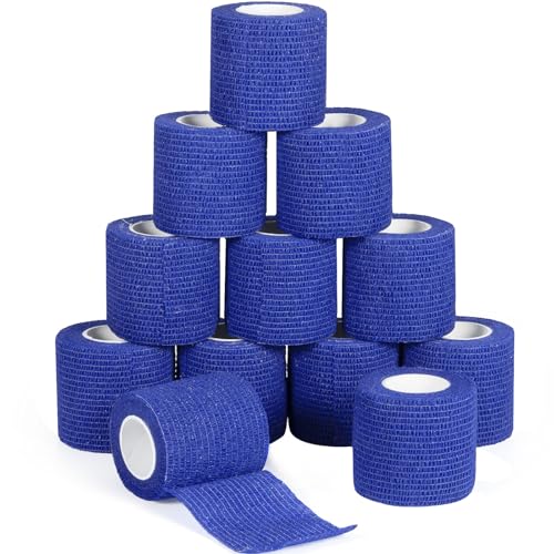 12Pcs Self Adhesive Bandage Wrap 2inch x 5 Yards Elastic Bandage Wrap Blue - color: Blue, size: 12Pcs