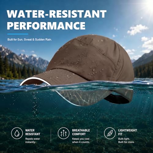 Waterproof Baseball Cap Running Hat Mens Womens Rain Hat Quick Dry Golf Hat with Sweatband Outdoor Breathable Sports Cap - color: Coffee