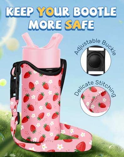 Miss Adola Kids Water Bottle Carrier, 10-16 Oz, Strawberry - color: Strawberry, size: Fits for 10-16 oz