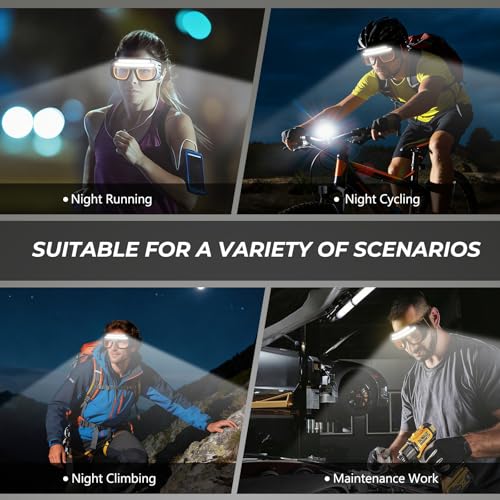 LED Glasses Rechargeable Headlight with COB Light and Clear PC lens, Hands-Free Flashlight Glasses for Mechanics, Night Running Cycling Camping Fishing - Water Resistant Headlamp for Adults