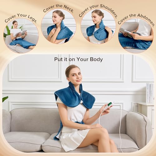 Mothers Day Gifts & Birthday Gifts for Mom Wife Men, Portable Heating Pad – Heated Weighted Blanket for Neck, Shoulders & Back – Extra Large 25"x37" Full Back Heating Pad – Auto Shut-Off - color: Blue