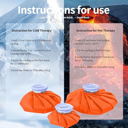 Ice Bags Ice Packs for Injuries,Reusable Ice Bags refillable Ice Pack Hot Water Bottle Hot Water Bag for Knee Head Hand Face Pain Relief,Hot Cold Compress,2Packs(9”&11”) Orange - size: 9" & 11", style: Orange