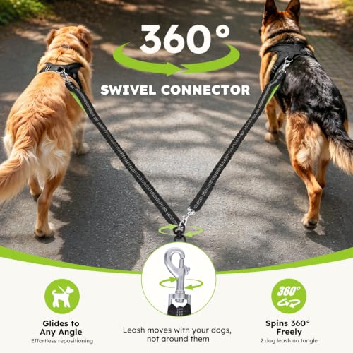 Pecute Hands Free Dog Leash for 2 Dogs, Waist Belt with Pouch, No Tangle - color: Black-2 dogs, size: S(11-33lbs)