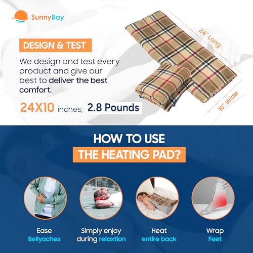 SunnyBay Extra Large Microwave Heating Pad, Microwavable Heavy Weighted Full Body Moist Hot Pack and Washable Fleece Cover, 10x24 Inches, 2.8 lbs (London) - color: Unscented London
