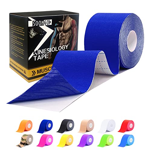 SOON GO Kinesiology Tape, 2IN x 16.4FT Uncut Athletic Tape, Waterproof Breathable Latex-Free, Muscle Recovery & Joint Support, Dark Blue (1/2/5 Rolls) - color: Dark Blue, size: 1 Count (Pack of 1)