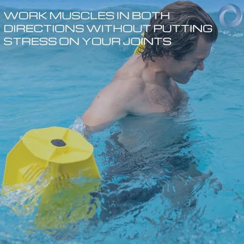 Aquastrength Hydro-Tone Total Body Pool Exercise System, Isokinetic Functional Water Weights, Bells 12" x 7.5", Fins 6.5" x 2.5", Quick Start Guide Included - color: Yellow