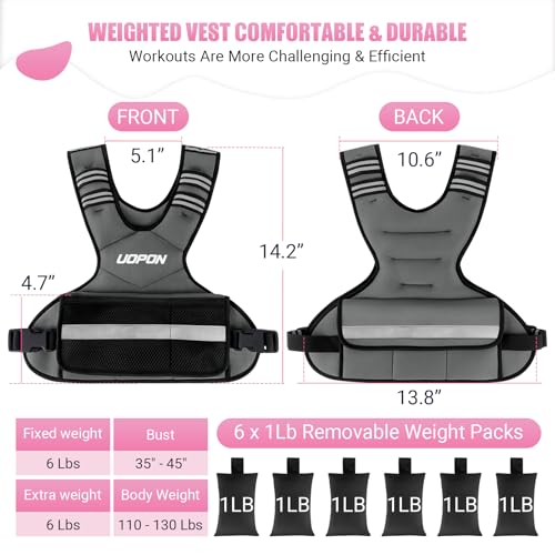 Adjustable Weighted Vest Women, 6-12 Lb Ruck Vest with 6 Ironsand weights - color: Gray, size: 6-12 Lbs