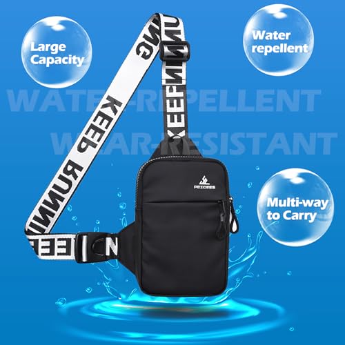 Peicees Mini Crossbody Sling Bag Chest Bag Dual Pocket Water Resistant Fanny Pack Running Phone Holder for Men Women Workout Travel, Rose - color: Rose