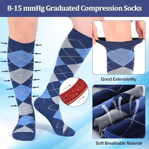 Shyyween 12 Pairs Men Knee High Compression Socks - size: Large, style: Classic