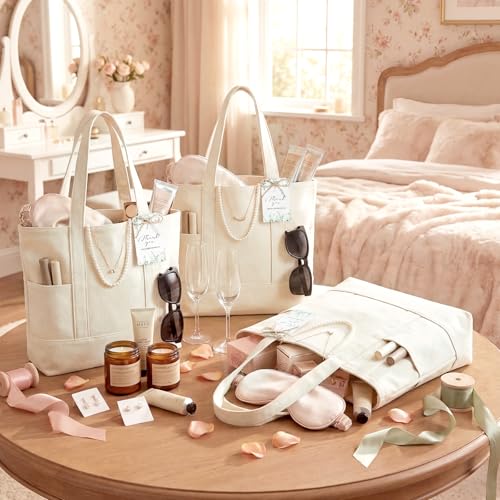 Shinylin Mini Canvas Tote Bags with 2 Pockets - color: Pure Beige