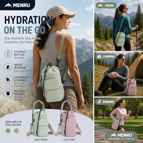 2 Pack Water Bottle Holder Bag with Strap for 30-40 Oz Bottles - color: green and purple