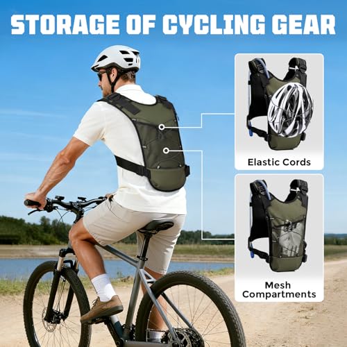 Running Hydration Vest with 2L Water Bladder， Lightweight Adjustable Hydration EDC Chest Pack for Men and Women, Water Backpack for Hiking, Cycling - color: Green