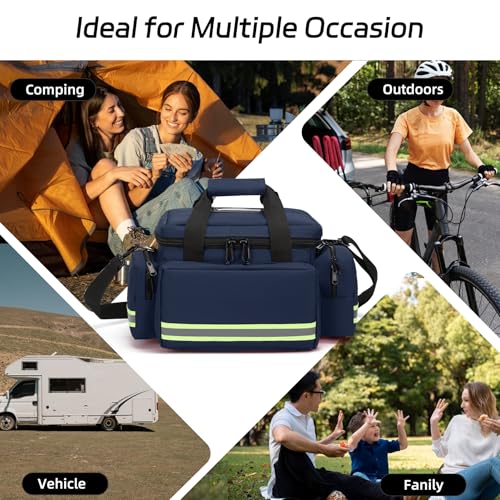 Medical Bag Empty Emergency Bag Medical Bag Organizer Professional First Responder Trauma Bag，First Aid Bag with Detachable Dividers for Nurses,Home Health Care, EMT(Bag Only) - color: Blue