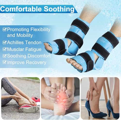 Relief Expert Ankle Ice Pack Wrap 2 Packs – Reusable Cold Gel Pack for Foot and Heel, Dual-Sided Design with Soft Plush Lining, Flexible Cold Compress for Achilles and Ankle Support, Blue - style: Blue-Pack 2