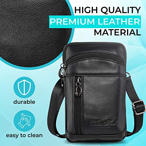 Small Leather Crossbody Shoulder Bag Men Belt Clip Phone Holster Case Belt Loop Pouch Waist Bag Pack Fit for iPhone 17/16/15/14/13 Pro Max Galaxy Note 9 8 S25/S24/S23 Ultra (Black) - color: Black