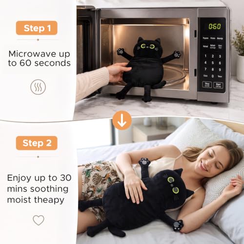 Microwave Heating Pad for Pain Relief, 17" x 9" Microwavable Heating Pads for Cramps, Back Pain, Neck Shoulder, Muscles, Knee, Joints, Natural Heat Pack Moist Heat, Black Cat - size: Medium Black Cat