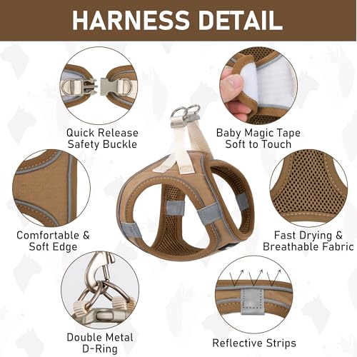 GAMUDA Small Pet Harness Collar and Leash Set, Step in No Chock No Pull Linen Fabric Soft Mesh Dog Vest Harnesses Reflective for Dogs Puppy Cats Kitten Rabbit (Brown, M) - color: Brown, size: Medium